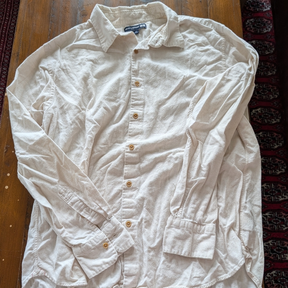 Uniqlo Ines De La Fressange Cream Flannel Button Down Shirt